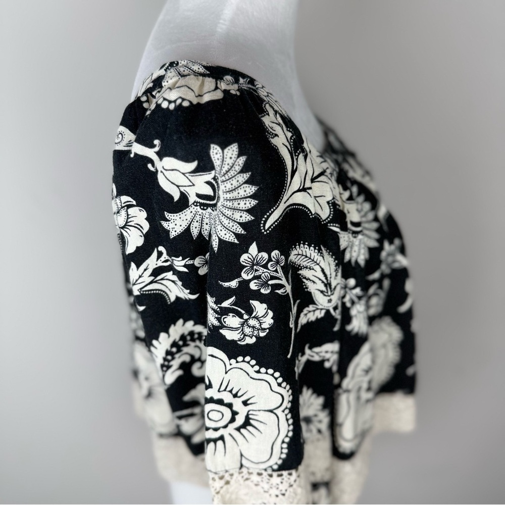 Calligraphie Women's Black and White Floral 3/4 Sleeve Boxy Blouse Size S - Picture 5 of 11